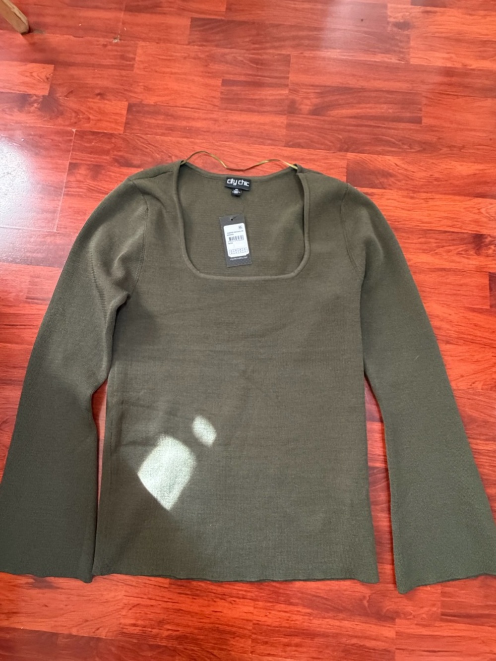 City Chic Olive Square Neck Long Sleeve Knit Top